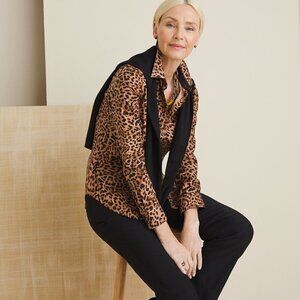 Chico's Animal Print No Iron Coolmax All Season Career Long Sleeve Shirt